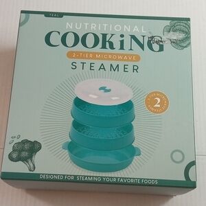 Nutritional Cooking 2-Tier Microwave Steamer - Teal - NEW